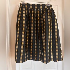 Ann Taylor Factory Black and Gold Plaid A-Line Skirt